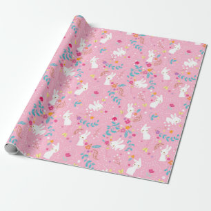 Spring Bunnies Pink Wrapping Paper