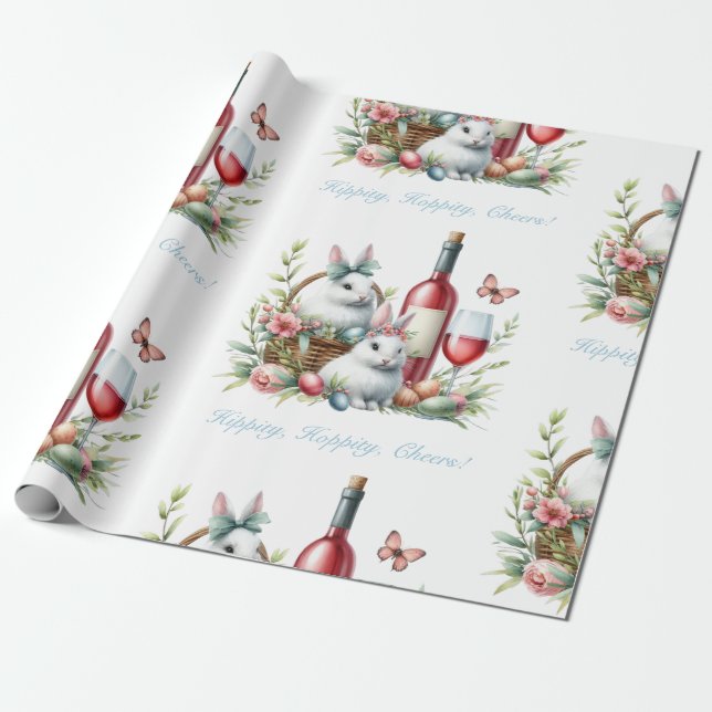 Spring Bunny and wine Wrapping Paper (Unrolled)
