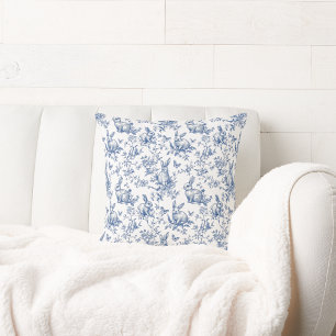 Spring Bunny Blue Chinoiserie Cushion