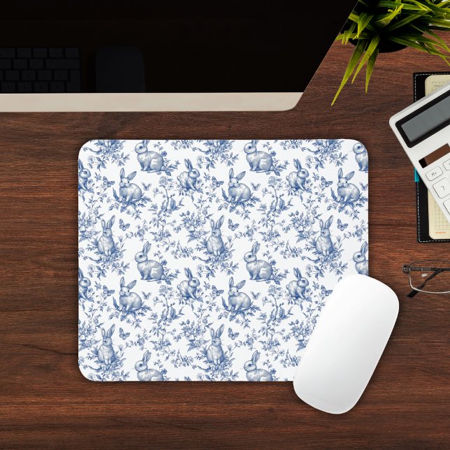 Spring Bunny Blue Chinoiserie Mouse Mat (Spring Bunny Blue Chinoiserie Mouse Pad
)