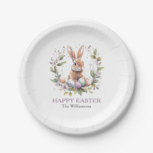 Spring Bunny Easter Egg Wreath Personalised Paper Plate