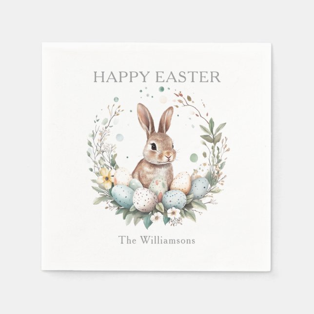 Spring Bunny Easter Eggs Garland Personalised Napkin (Front)