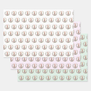 Spring Bunny Easter Eggs Garland Wreath Wrapping Paper Sheet