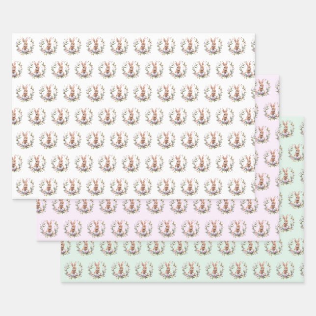 Spring Bunny Easter Eggs Garland Wreath Wrapping Paper Sheet (Set)