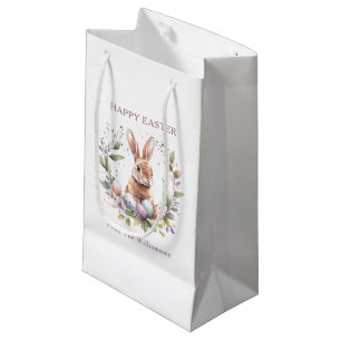 Spring Bunny Easter Eggs Wreath Personalised Small Gift Bag