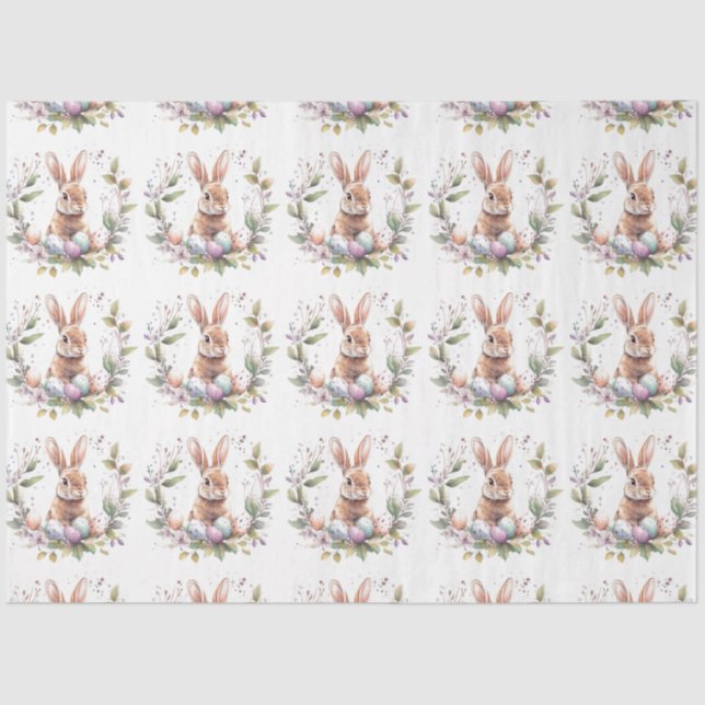 Spring Bunny Easter Eggs Wreath Tissue Paper (Front)