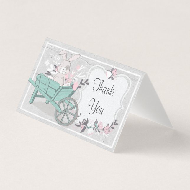 spring bunny grey blush floral folded thank you (Front)