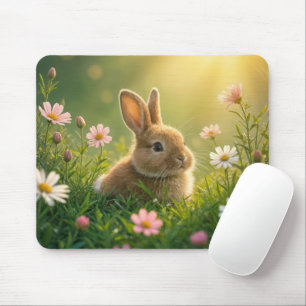 Spring Bunny In Wildflower Meadow Mouse Mat