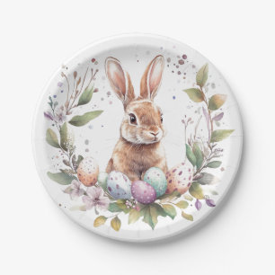 Spring Bunny Pastel Easter Egg Wreath Paper Plate