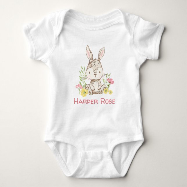 Spring Bunny - Personalised Baby Bodysuit (Front)