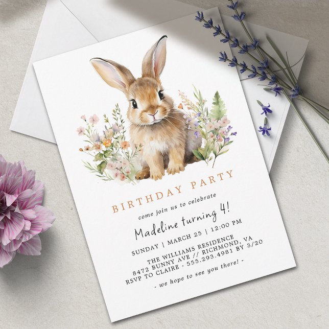 Spring Bunny Rabbit | Cute Any Age Girls Birthday Invitation (Creator Uploaded)