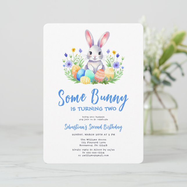 Spring Bunny Rabbit Easter Second Birthday Invitation (Standing Front)