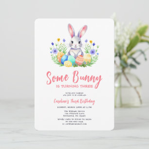 Spring Bunny Rabbit Easter Third Birthday Invitation