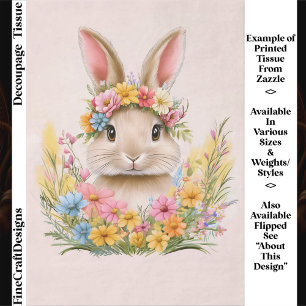Spring Bunny Rabbit in Floral Crown ER5R Decoupage Tissue Paper