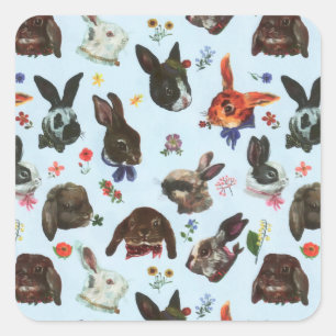 Spring Bunny Rabbits Forest Floral Square Sticker
