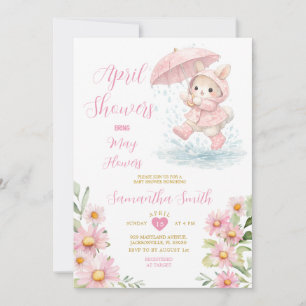 Spring Bunny Rain Boots Pink Floral April Showers  Invitation