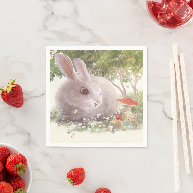 Spring Bunny: Realistic Rabbit in Flower Garden Ar Napkin (Insitu)