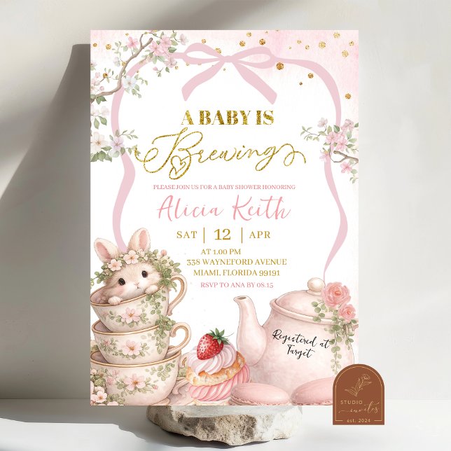 Spring Bunny Tea Baby Is Brewing Baby Shower Invitation (Creator Uploaded)