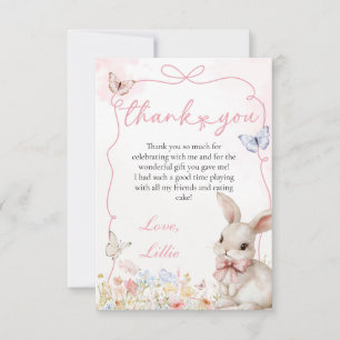 Spring Bunny with Butterflies and Ribbon Bow Frame Thank You Card