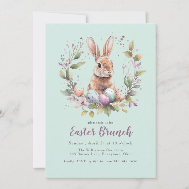 Spring Bunny Wreath Easter Brunch Holiday Invitation (Front)