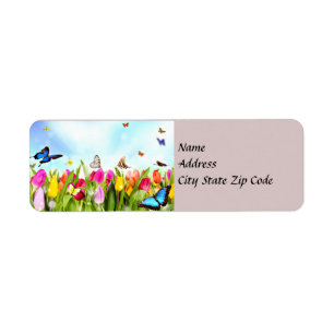 Spring Butterflies and Flowers Address Label