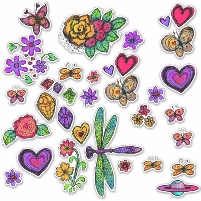 Spring Butterflies And Flowers Sticker Set (Front)