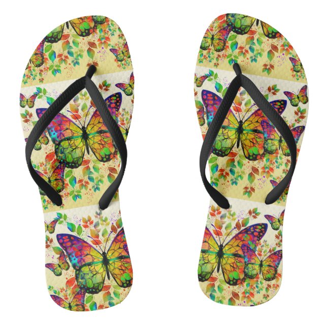 SPRING BUTTERFLIES COLORFUL NATURE FLIP FLOPS (Footbed)