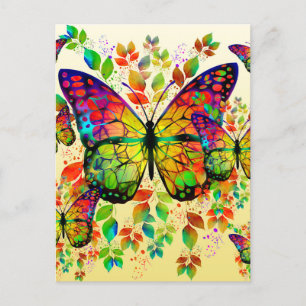 SPRING BUTTERFLIES COLORFUL NATURE POSTCARD