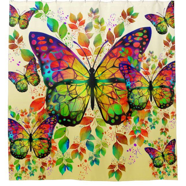 SPRING BUTTERFLIES COLORFUL NATURE SHOWER CURTAIN (Front)