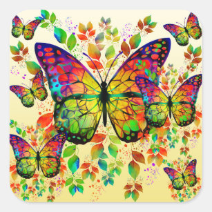 SPRING BUTTERFLIES COLORFUL NATURE SQUARE STICKER