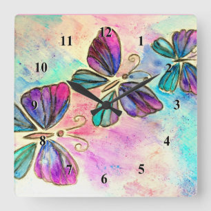 Spring Butterflies Wall Clock Watercolor Art