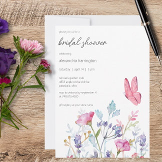 Spring Butterfly and Wildflowers Bridal Shower Invitation