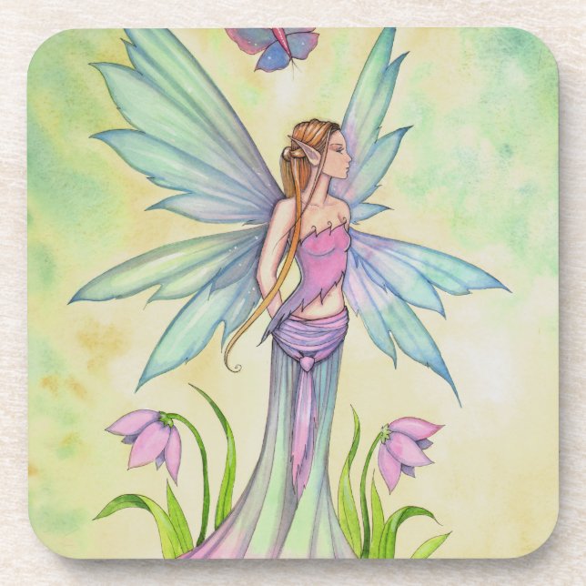 Spring Butterfly Fairy Fantasy Art Coaster (Front)