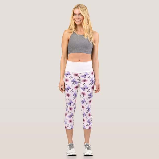Spring Butterfly Floral Gift   Capri Leggings (Front)