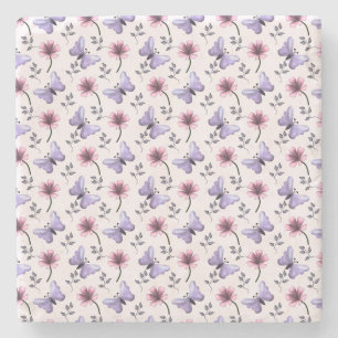 Spring Butterfly Floral Gift Stone Coaster
