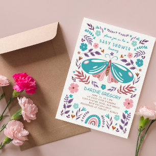 Spring Butterfly & Flowers Garden Baby Shower  Invitation