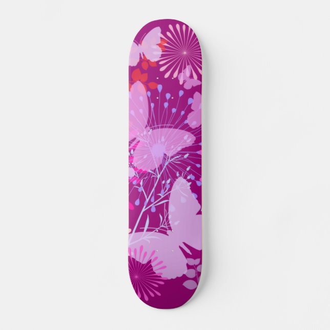 Spring Butterfly Garden Vibrant Purple Pink Girly Skateboard (Front)