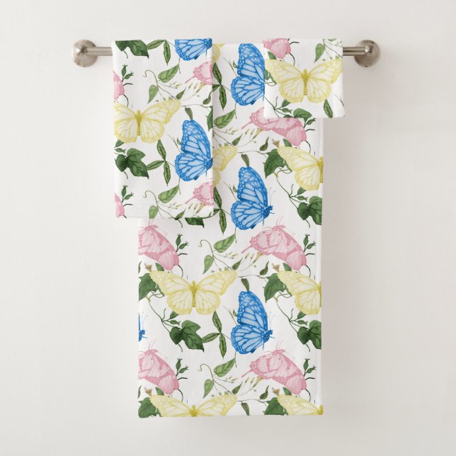 Spring butterfly pattern meadow nature  bath towel set (Insitu)