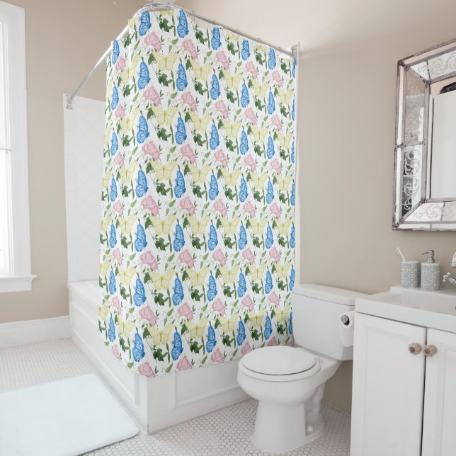 Spring butterfly pattern meadow nature  shower curtain (In Situ)