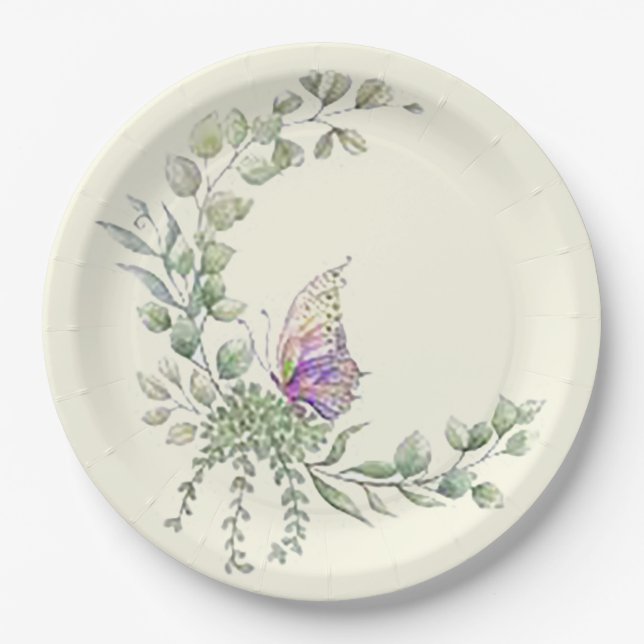 Spring Butterfly Round Paper Plate (Front)