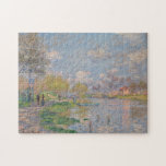 Spring by the Seine by Claude Monet Jigsaw Puzzle<br><div class="desc">Spring by the Seine by Claude Monet, oil on canvas 1875, is a landscape painting of pedestrians strolling on the banks of the River Seine in Paris, the warm green leaves of budding trees and puffy white clouds in the pale blue sky of a warm, sunny day reflected in the...</div>