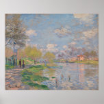 Spring by the Seine by Claude Monet Poster<br><div class="desc">Spring by the Seine by Claude Monet, oil on canvas 1875, is a landscape painting of pedestrians strolling on the banks of the River Seine in Paris, the warm green leaves of budding trees and puffy white clouds in the pale blue sky of a warm, sunny day reflected in the...</div>