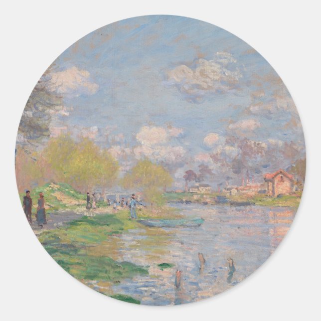 Spring by the Seine by Monet Impressionist Classic Round Sticker (Front)