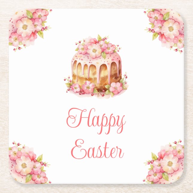 Spring Cake Easter Brunch Square Paper Coaster (Front)