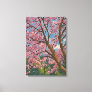 Spring Canopy – Blossom Tree & Blue Sky Painting Canvas Print