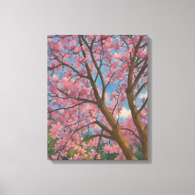 Spring Canopy – Blossom Tree & Blue Sky Painting Canvas Print (Front)