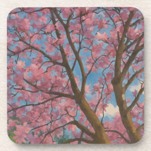 Spring Canopy – Blossom Tree & Blue Sky Painting Coaster