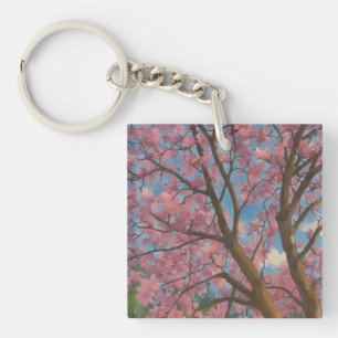 Spring Canopy – Blossom Tree & Blue Sky Painting Key Ring