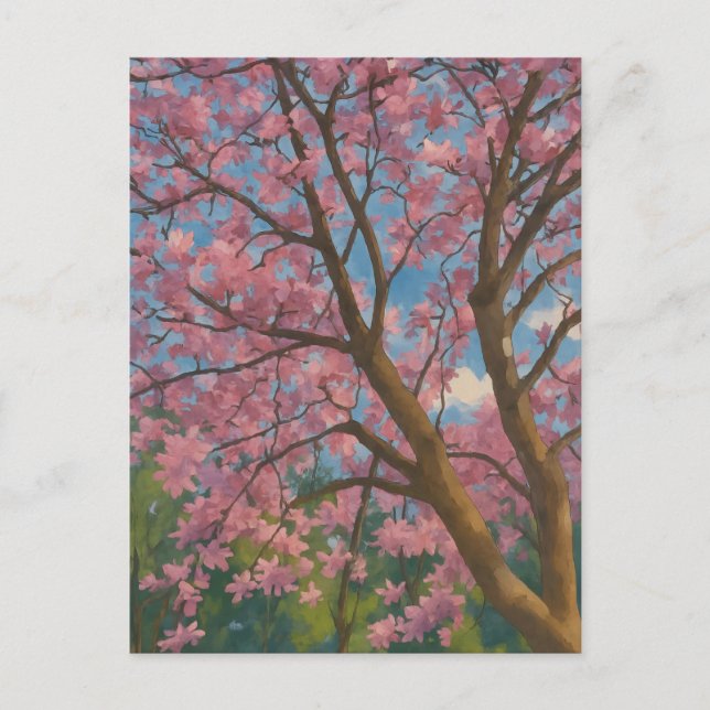 Spring Canopy – Blossom Tree & Blue Sky Painting Postcard (Front)
