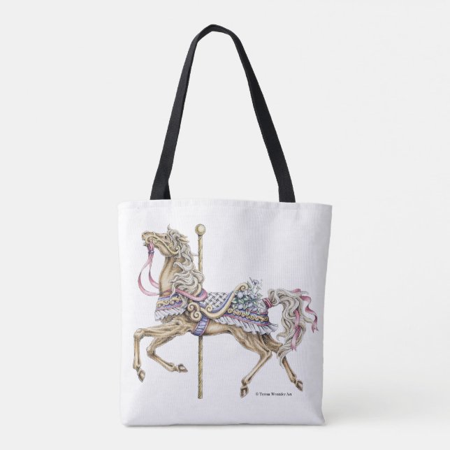 Spring Carousel Horse Pen and Ink Drawing Tote Bag (Back)